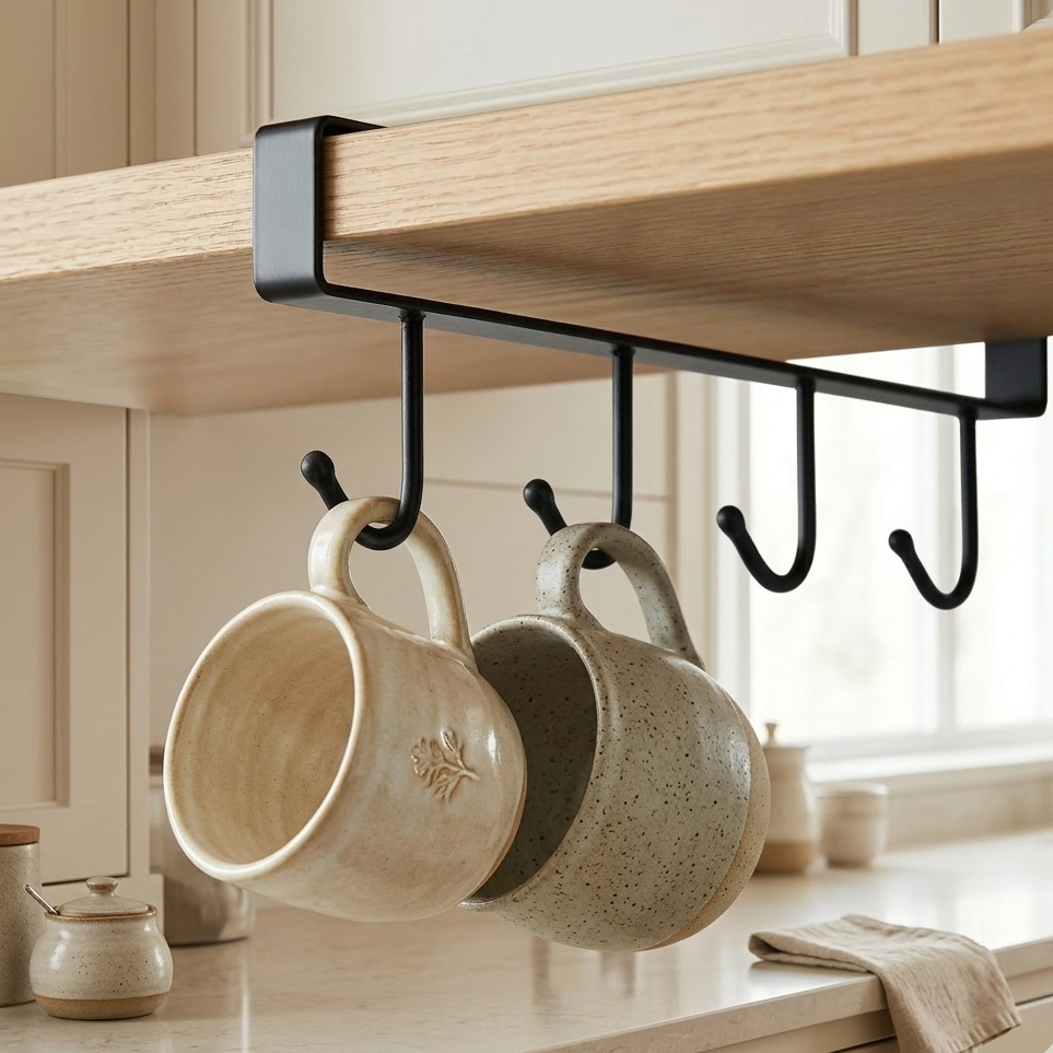 Porte-tasses sous étagère avec 6 crochets | organisateur de cuisine