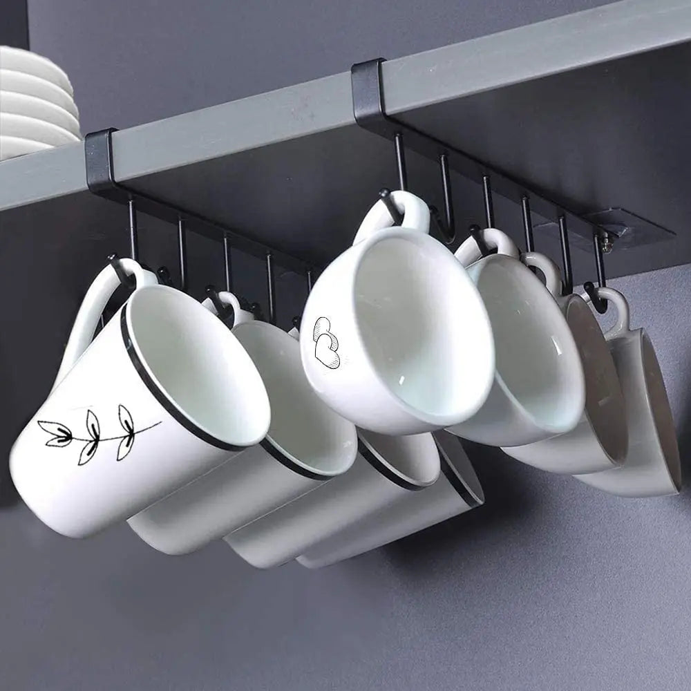 Colgador de tazas bajo estante con 6 ganchos | organizador para cocina