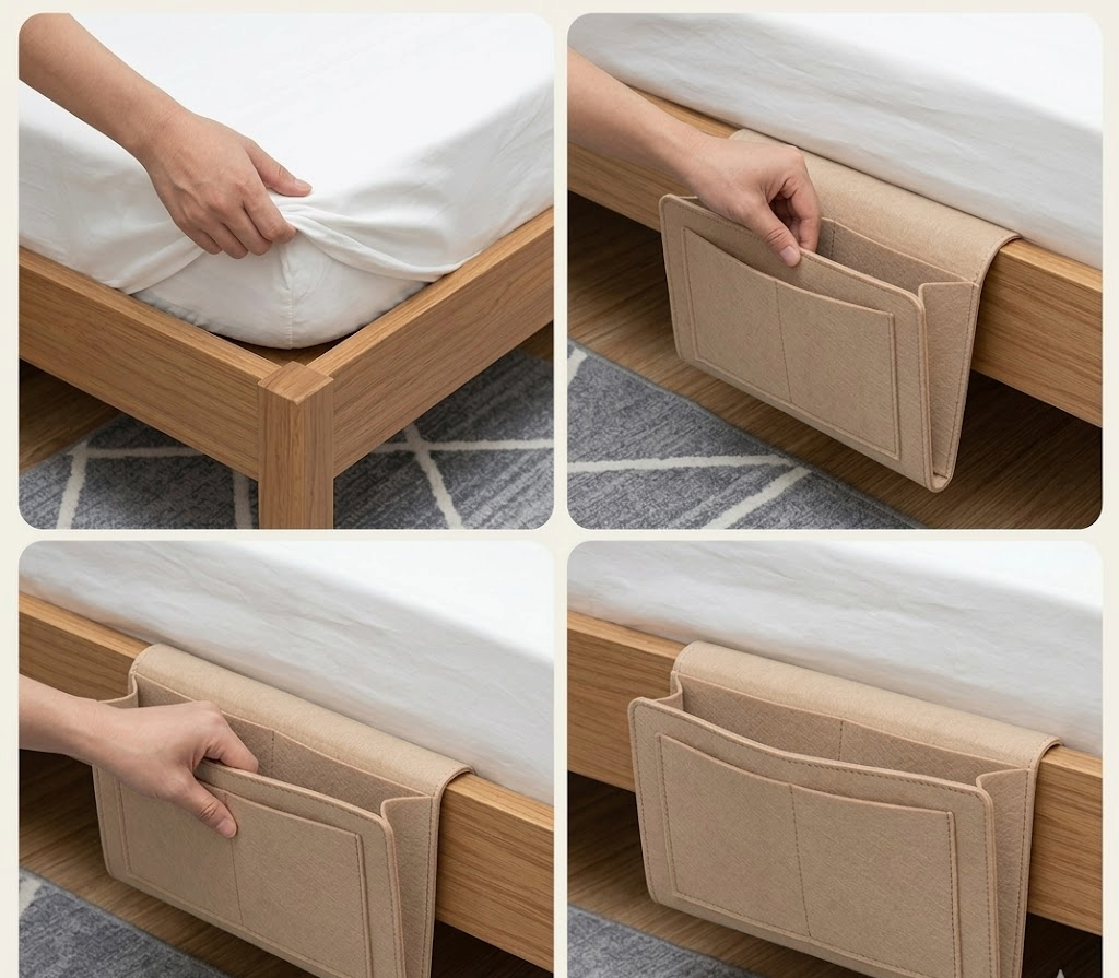 Organizador de Cama con Bolsillos – Todo a Mano sin Mesilla