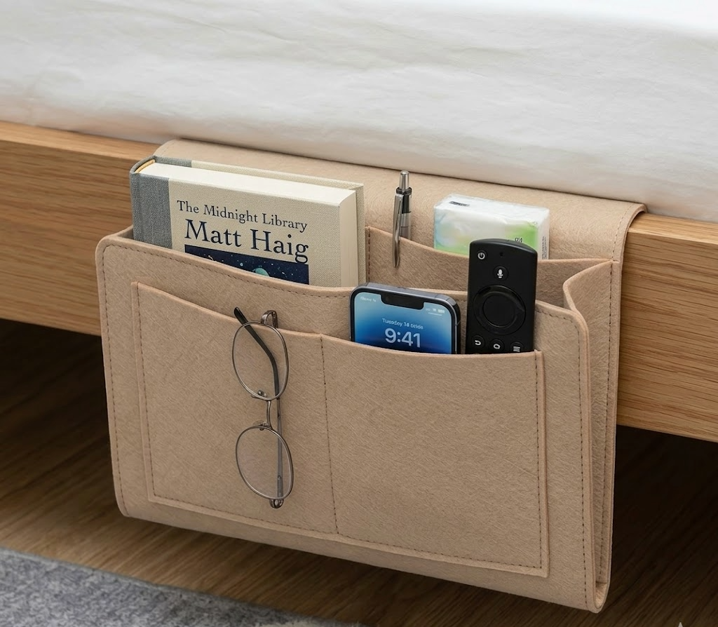 Organizador de Cama con Bolsillos – Todo a Mano sin Mesilla