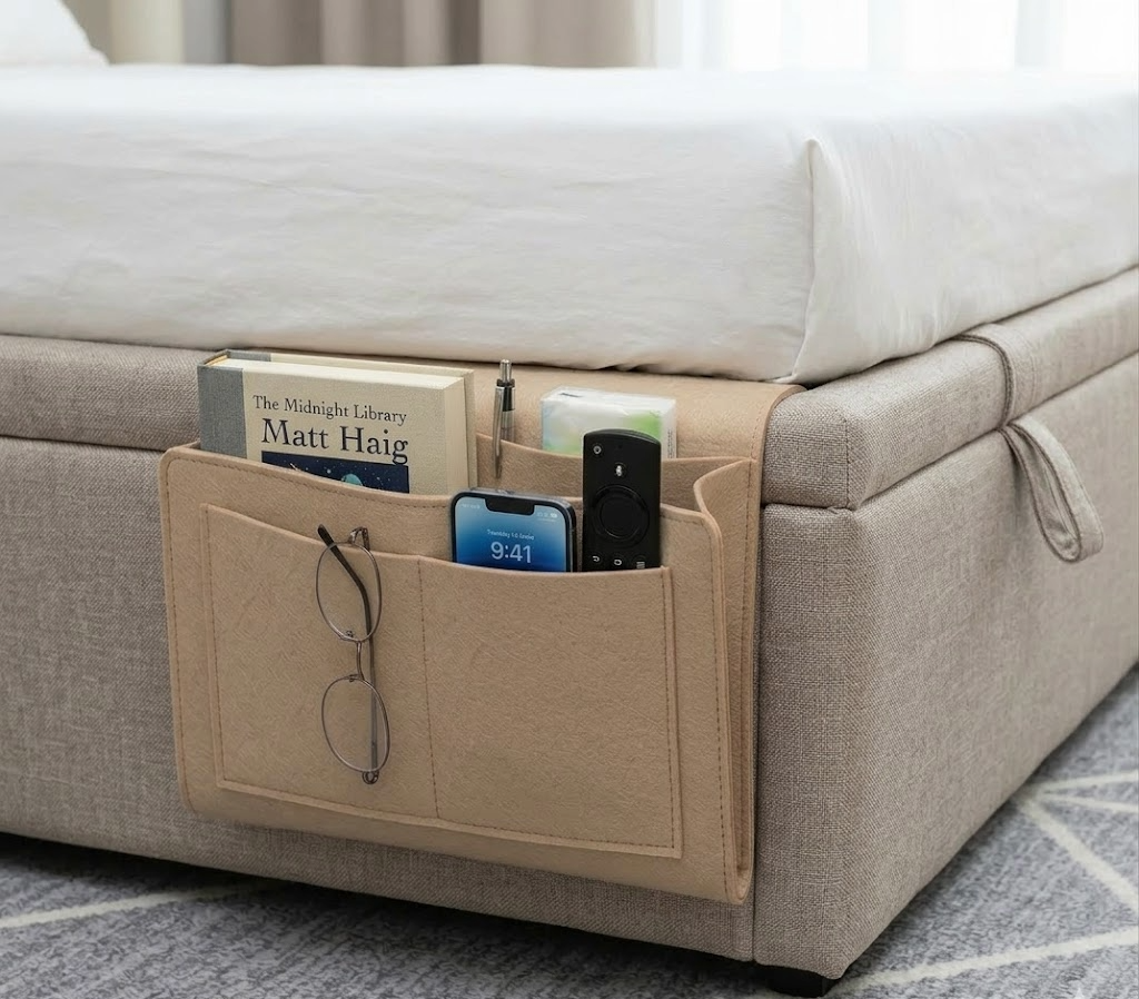Organizador de Cama con Bolsillos – Todo a Mano sin Mesilla