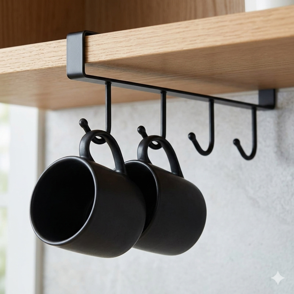 Colgador de tazas bajo estante con 6 ganchos | organizador para cocina