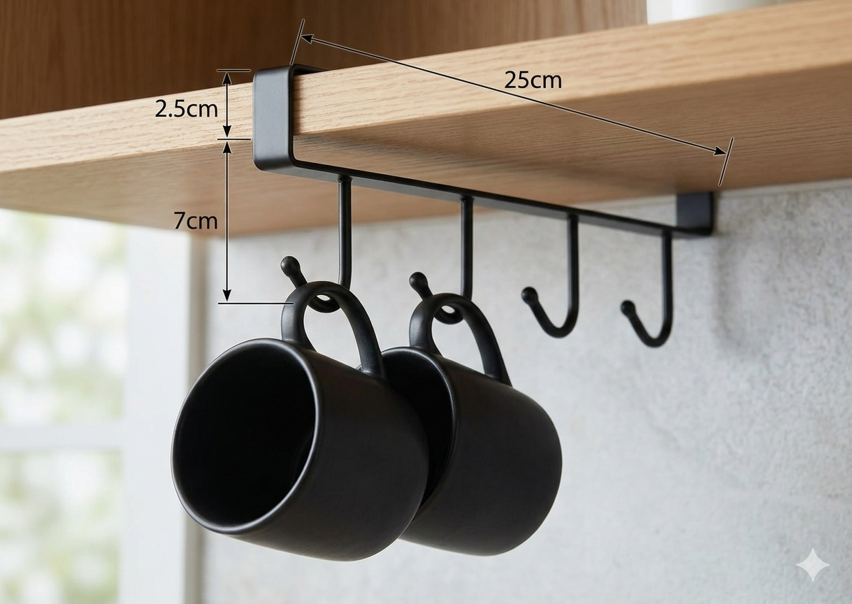 Colgador de tazas bajo estante con 6 ganchos | organizador para cocina