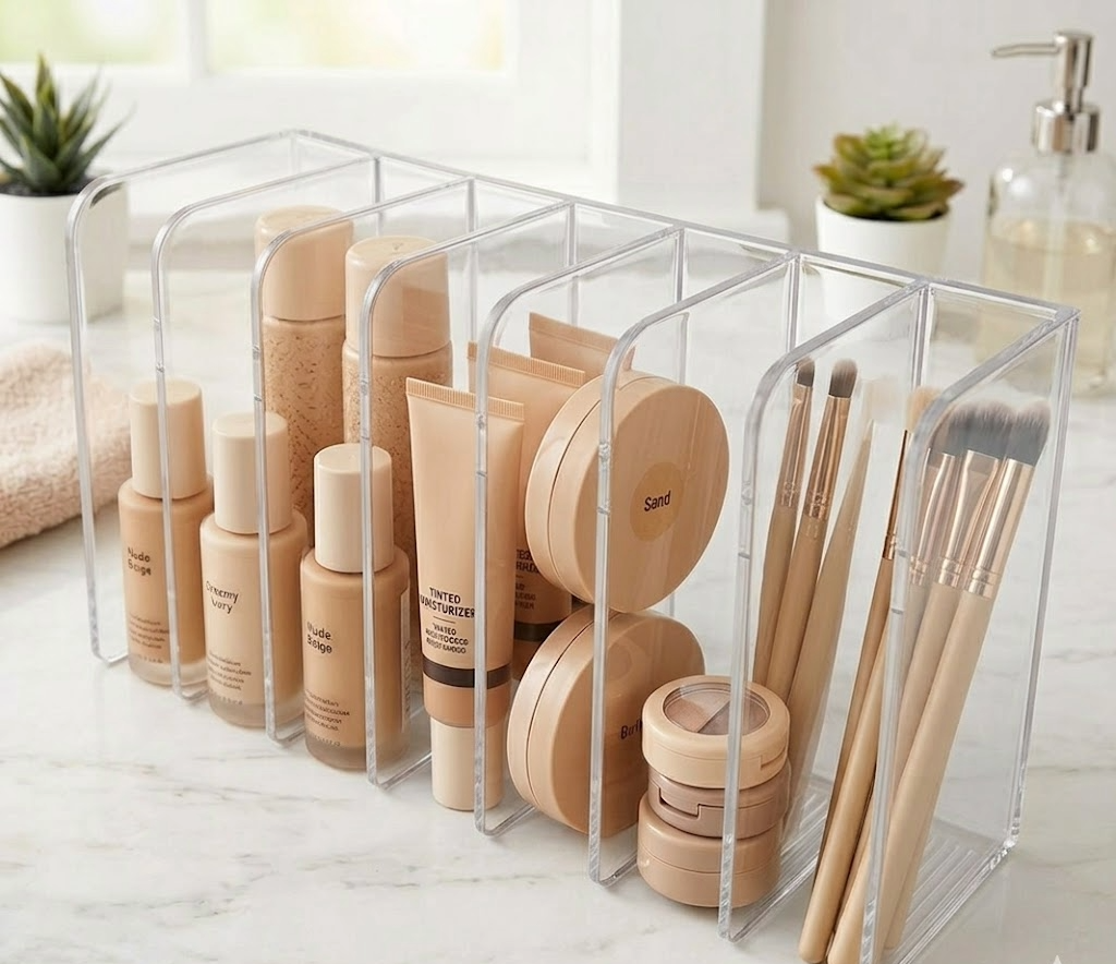 Organizador transparente de maquillaje 7 ranuras – Orden visible y acceso rápido
