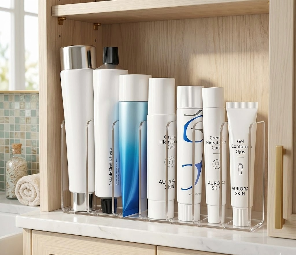 Organizador transparente de maquillaje 7 ranuras – Orden visible y acceso rápido